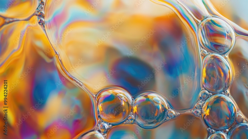 Poster colorful soap bubble abstraction with dynamic movement captured in close up