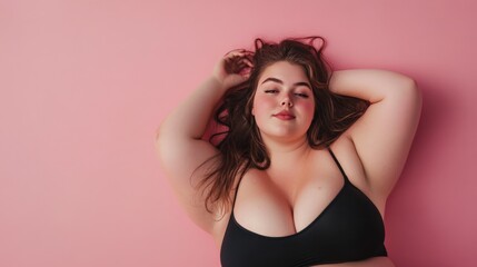 Obraz premium Portrait of Curvy Model with Long Hair in Bikini