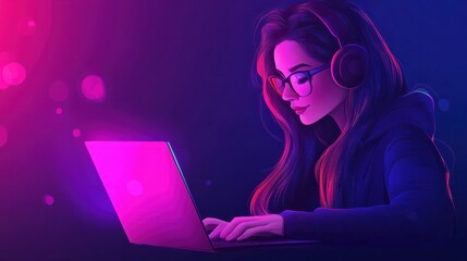 Ui vector illustration of person working on laptop, a freelancer caracter.