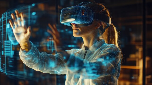 Virtuelle Umgebnung durch VR Erlebnis mit Brille 3d Hologramme im Raum zum anfassen KI Generative AI
