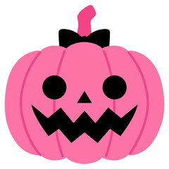 cute smiling happy face pink pumpkin craving and black bow illustration 