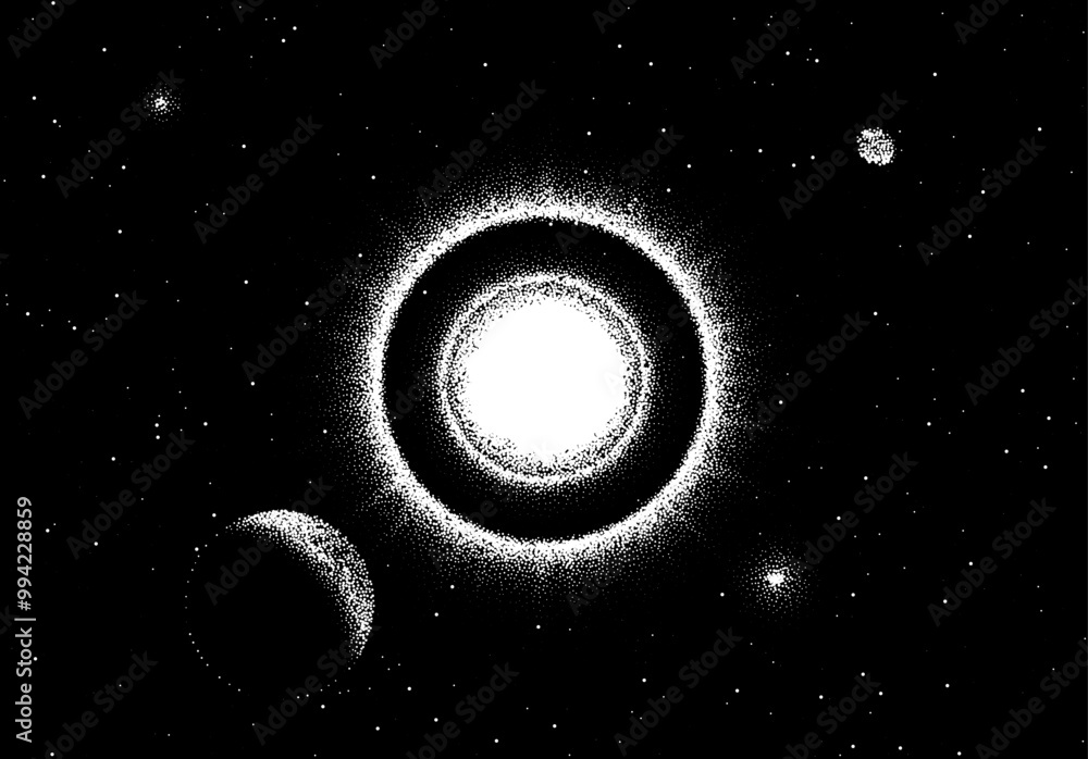 Poster space landscape with scenic view on planet and stars made with r