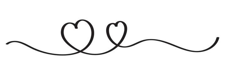 Love heart shapes continuous one line drawing of Isolated outline vector art white background