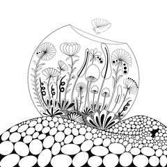 Life’s snails in the garden, coloring book for practicing color.drawing lines.