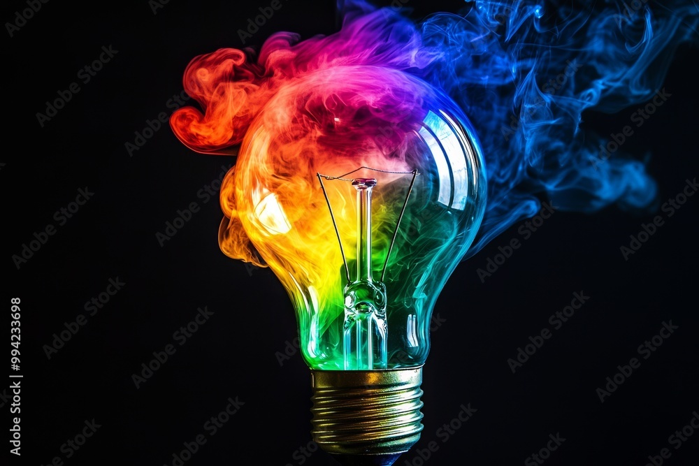 Poster this is a creative light bulb exploding with colors and paints. it's a creativity concept.