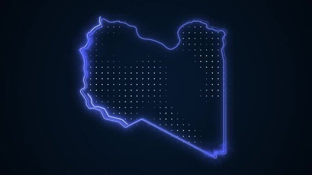 Neon Blue Libya Map Borders Outline Loop Background