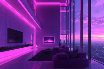 Amazing picture of an internal bedroom design decorated with ceiling lights and a beautiful circle in the middle of the room with a stunning view of rainbow lights