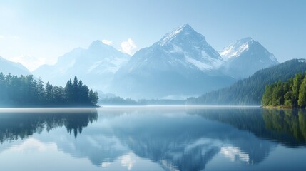 Fototapeta premium serene nature landscape featuring a mountain lake with a mirror effect, highlighting the clear reflections and scenic beauty of the environment