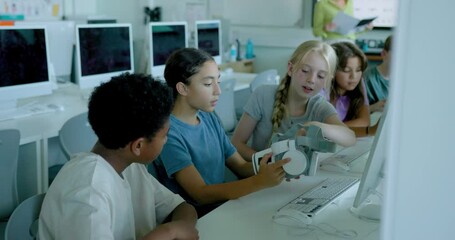 School Children in STEM Computer Classroom using Virtual Reality Headset - Powered by Adobe