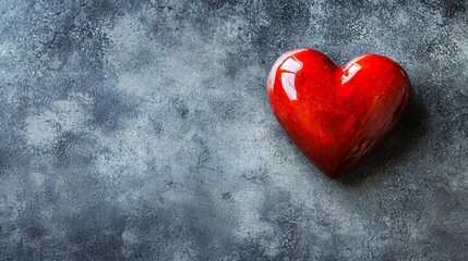 Bold Red Heart on Grey Surface - Powerful Color Contrast Concept