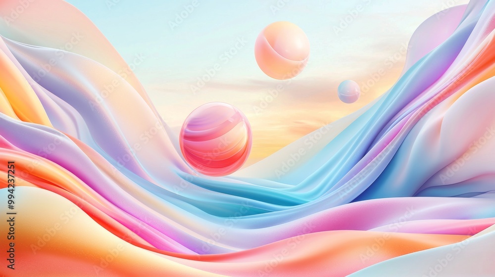 Poster decorative dots on a gradient liquid color background. dynamic geometric element design with texture