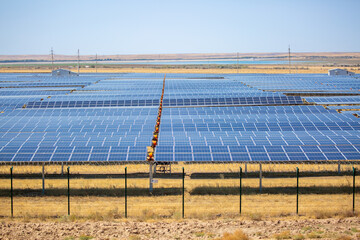 Solar panel fields in large quantities. Solar panels as alternative energy sources safe for the...