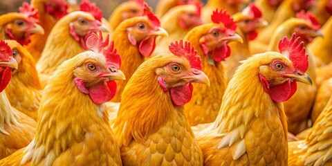 Fototapeta premium Golden Buff Chickens for Sale: Healthy Birds Ready for Your Farm or Backyard Flock Expansion