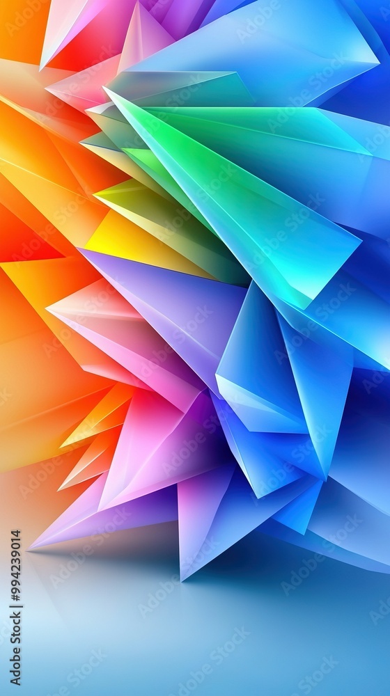 Poster a multicolored abstract background with a large amount of folded paper at its center and a blue back