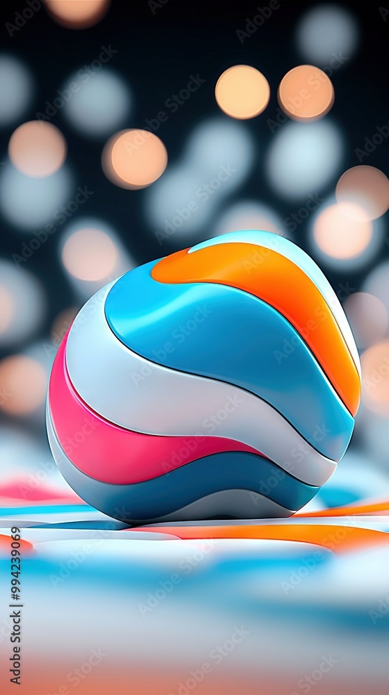 Poster   A colorful sphere rests on a table amidst a hazy environment, with illuminations surrounding it