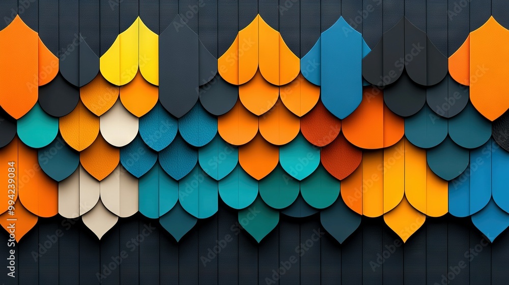 Poster multicolored background with diverse-sized paper leaves overlapping in various directions