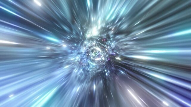 Hyperspace travel, through the vast universe at the speed of light. Scientific exploration of the outer reaches of space through a mesmerizing hyperspace tunnel of light and color. 4K loop