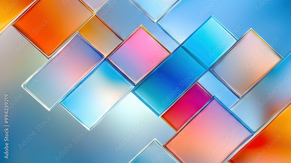 Poster a colorful abstract pattern featuring squares and rectangles against a backdrop of blue, orange, and