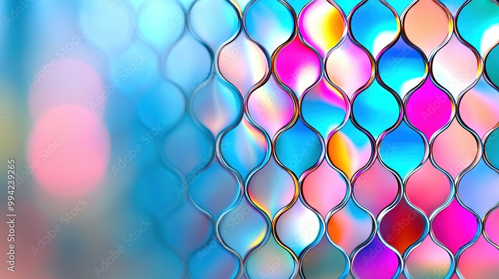 Aufkleber a close-up of a multicolored glass window pattern with a blurry background