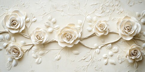 Decorative flowers on a white wall, digital wall tiles or wallpaper