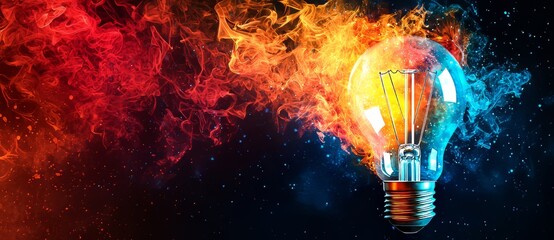 This banner depicts a creative light bulb exploding with colors. New idea, brainstorming concept.