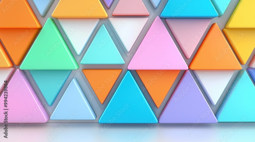 Poster a multicolored wall adorned with various triangle sizes and shapes, centrally displayed on the wall