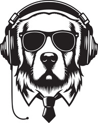 A Cute Dog Listening to Music with Headphones silhouette vector