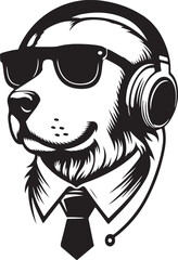 Fototapeta premium A Cute Dog Listening to Music with Headphones silhouette vector
