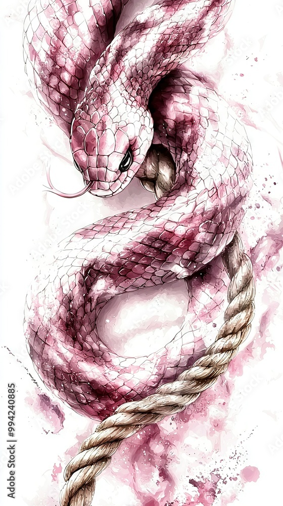 Poster a drawing of a snake with a rope around its neck and another snake on its back