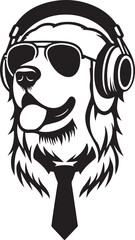 A Cute Dog Listening to Music with Headphones silhouette vector