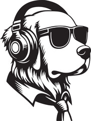 A Cute Dog Listening to Music with Headphones silhouette vector