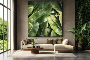 Modern Scandinavian-inspired living room combines comfort and style with white sofas, wooden furniture, green plants, and cozy decor.