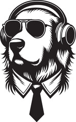 A Cute Dog Listening to Music with Headphones silhouette vector