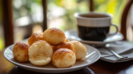 Brazilian appetizer with black coffee. Breakfast.