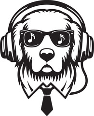 A Cute Dog Listening to Music with Headphones silhouette vector