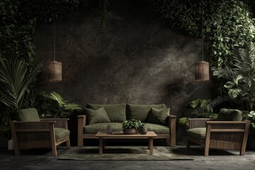 Obraz premium Green walled living room showcasing natural beauty and sophisticated style