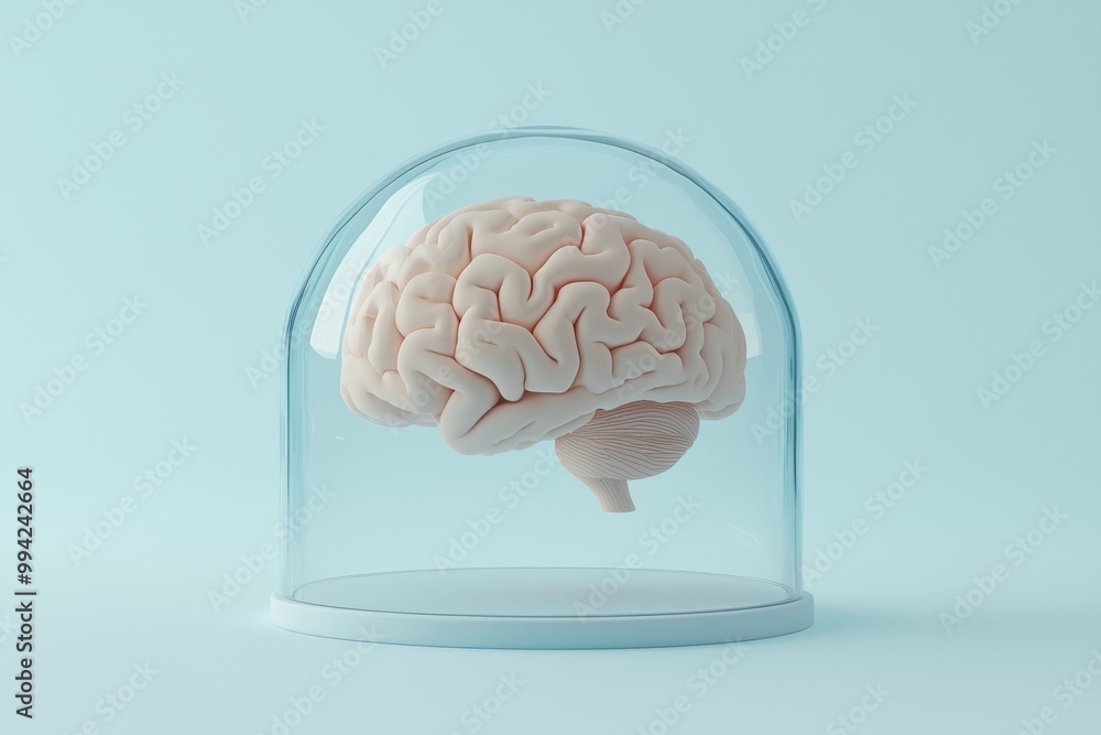 Poster a stock image of a brain with a digital system attached