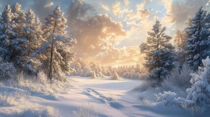A Snow-Covered Landscape Bathed in Light