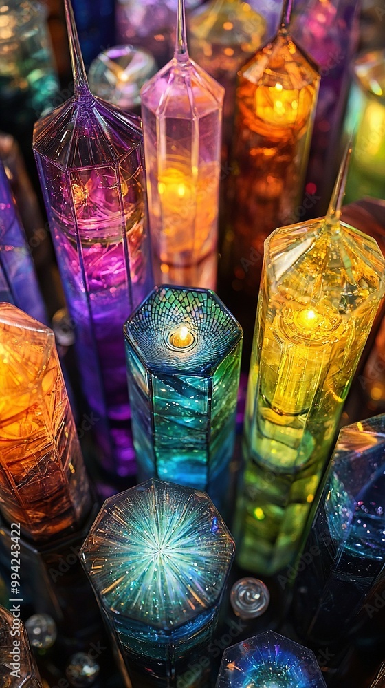 Poster a stack of diverse candles arranged in rows
