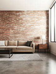 Modern living room with a cozy sofa, natural light streaming through large windows, and minimalistic decor in a stylish apartment