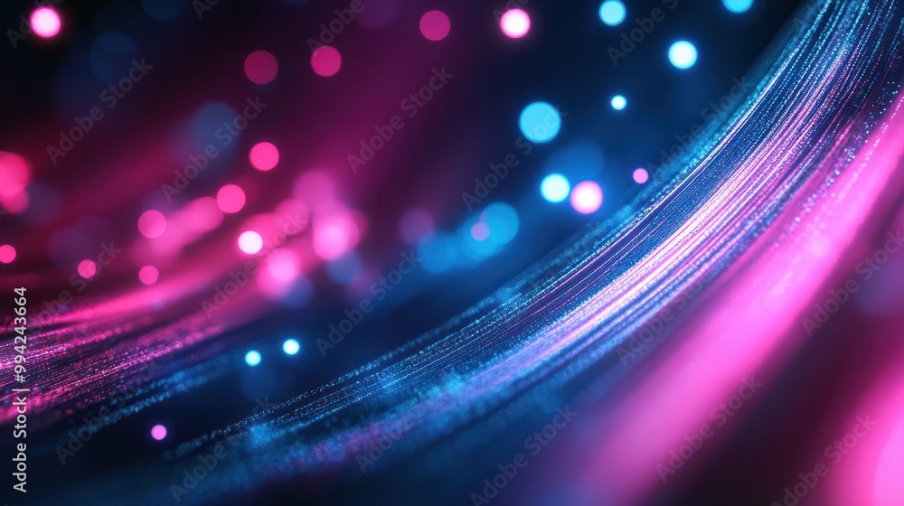 Poster abstract background with pink blue glowing neon lines and bokeh lights. data transfer concept. digit