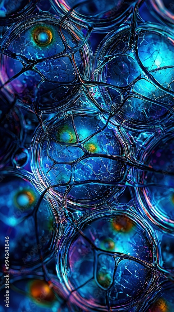 Poster a zoomed-in image of a smartphone display with numerous blue and purple dots scattered across its su