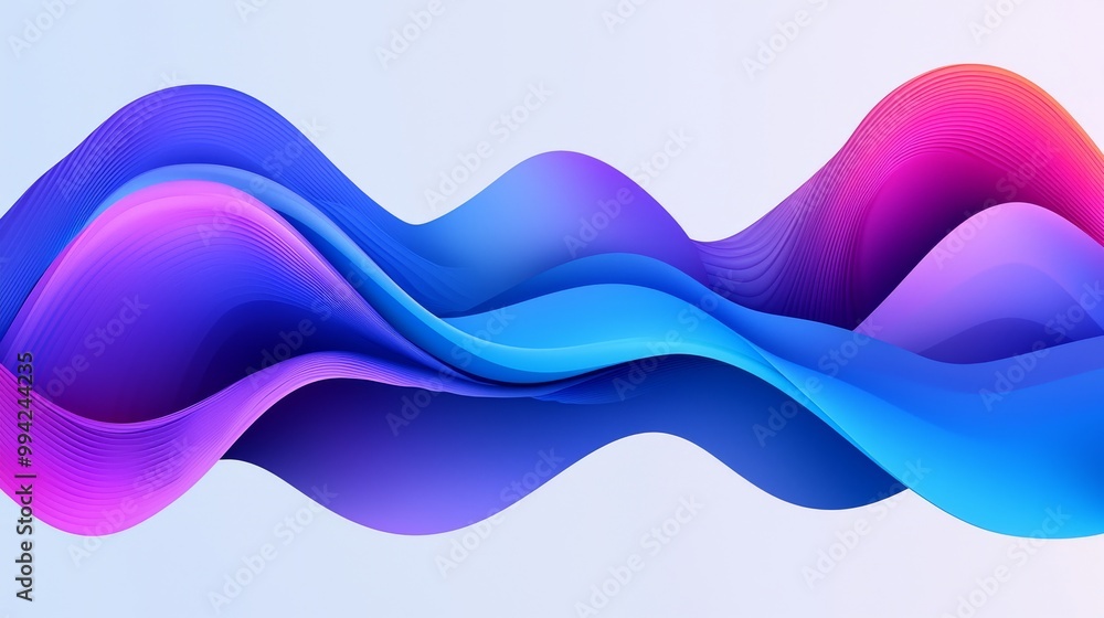 Poster waves blue design with soft curves and soft shadows on a clean modern background. fluid gradient mot