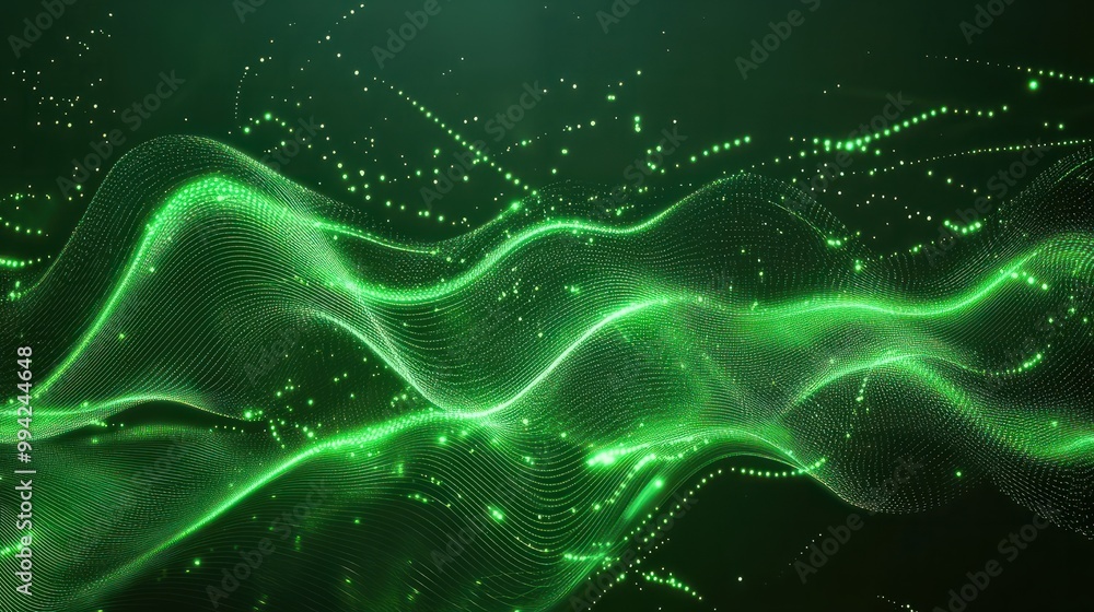Poster abstract green tech background with digital waves.