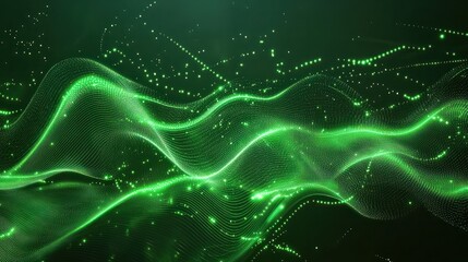 Abstract green tech background with digital waves.