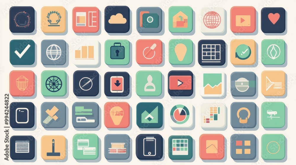 Poster abstract vector collection of colorful flat business and finance icons. design elements for mobile a