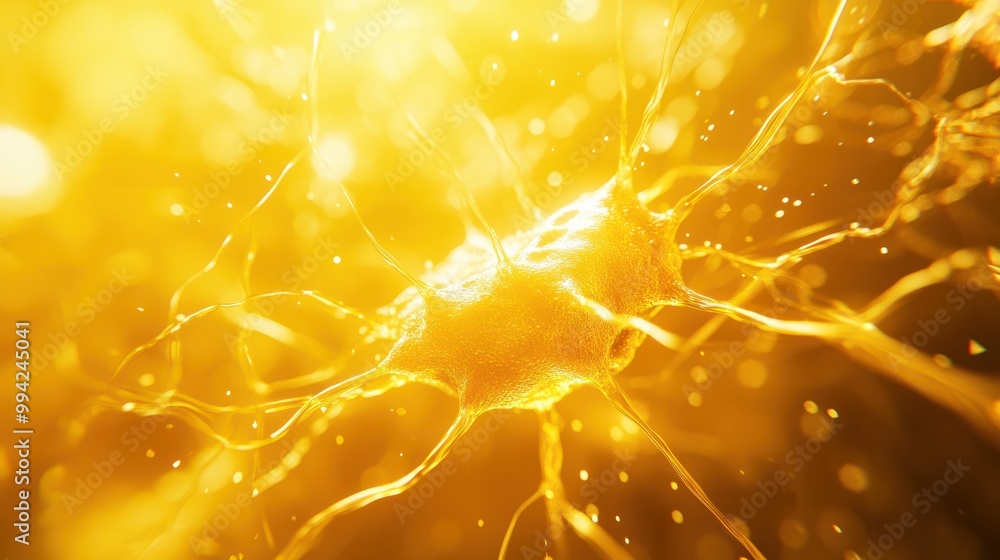 Poster abstract. yellow technology background of a quantum cyber network. artificial neuron generative ai