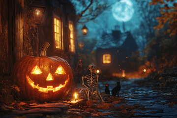 Obraz premium halloween is a holiday celebrated on October 31, where people wear costumes, carve pumpkins, and go trick-or-treating for candy. It's fun and spooky!