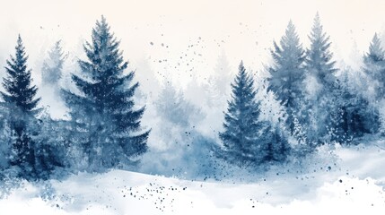 Fototapeta premium Alpine trees in the forest watercolor style illustration with winter color.