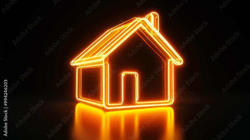Aufkleber an orange and yellow internet technology concept with a neon light in the shape of the house symbol 